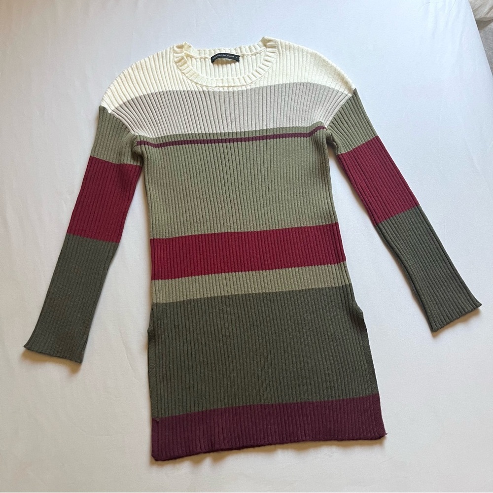 PURIFICATION GARCIA ivory green magenta coloblocked striped rib knit sweater top